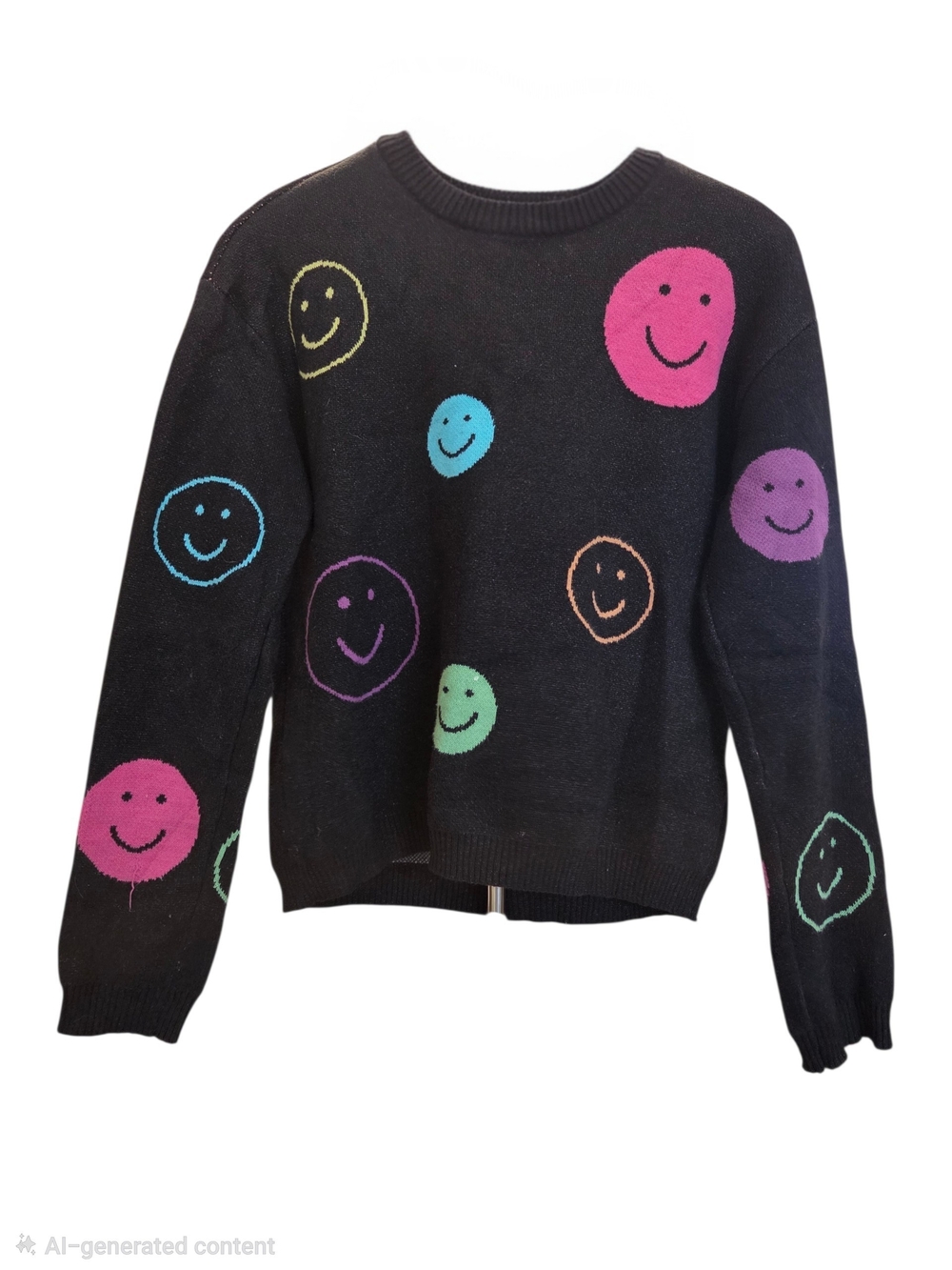 Andy & Evan Multicolor Smiley Face Knit Sparkle Sweater Size 14